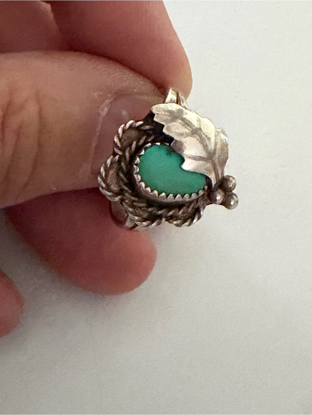 Sterling Silver Leaf Turquoise  - Green Stone Ring